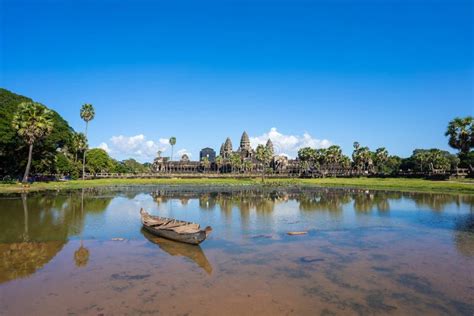 Water Reflection Of Angkor Wat In Cambodia Stock Image Image Of