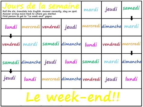 Jours de la semaine (French Days of the Week) Game | Teaching Resources