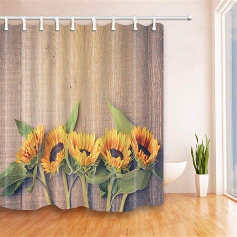 Artjia Flower Decor Sunflower On The Wood Polyester Fabric Bathroom