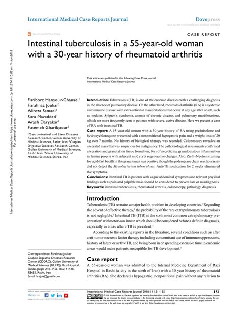 Pdf Intestinal Tuberculosis In A 55 Year Old Woman With A 30 Year