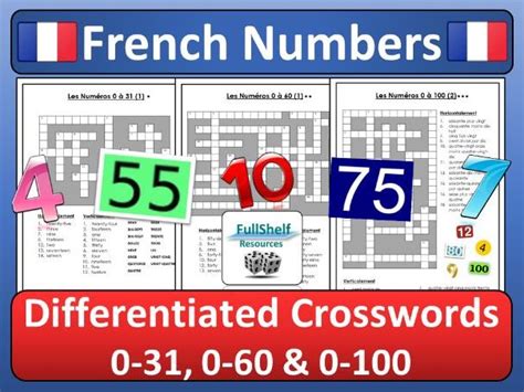French Numbers Crosswords Teaching Resources
