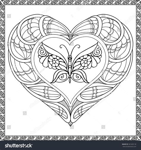Love Heart With Butterfly Coloring Book For Adult And Older Children