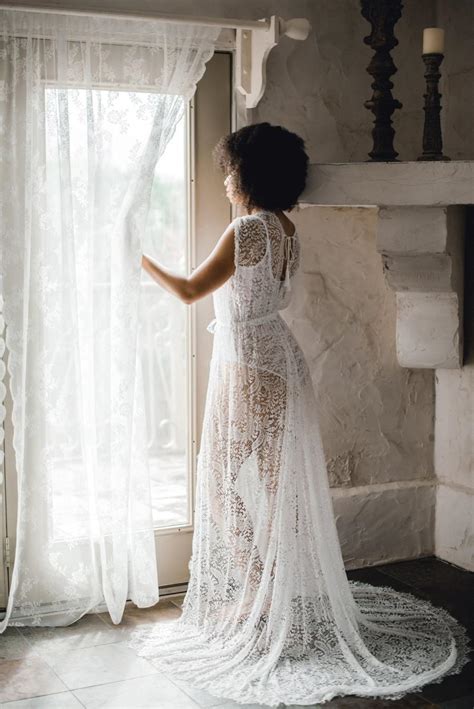 Get your subject to recline with their head resting on their hand for a simple yet effective addition to your boudoir photo shoot. LACE BRIDAL ROBE Off White Sleeveless With Train, Boudoir, Wedding Day Robe, For Photo Shoot ...