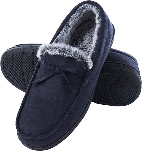 Dl Men Moccasin Slippers Indoor Outdoor Suede Mens House Slippers With Memory Foam