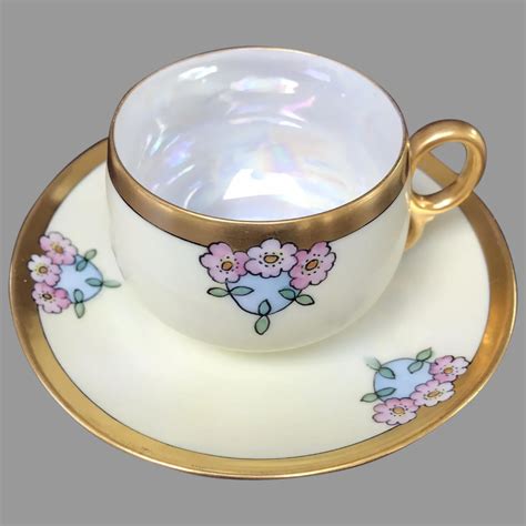 Iridescent Lusterware Cup And Saucer Set Handpainted In 2020 Cup Saucer Set Cup Saucer