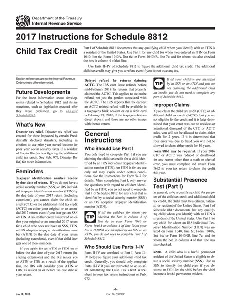 Irs 1040 Schedule 8812 Instructions 2017 Fill Out Tax Template Online
