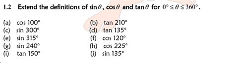 Solved 1 2 Extend The Definitions Of Sin 0 Cos And Tand For 0