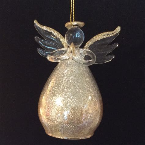 Glass Angel Ornament Silver And Amber Glitter