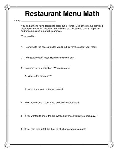Math worksheets for k12 kids and parents. Hunter's Tales from Teaching : Manic Monday-Restaurant ...