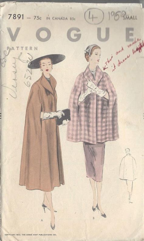 1952 Vintage Vogue Sewing Pattern Cape B30 32 Etsy Vogue Sewing