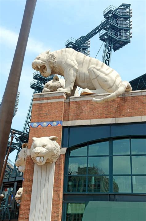 Tiger Statues At Comerica Park On Woodward Avenue Detroit Michigan