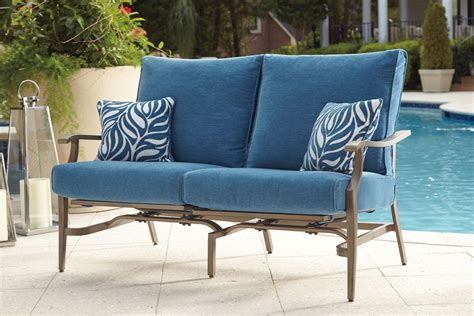 Partanna Blue And Beige Outdoor Motion Loveseat Set Of 2 From Ashley