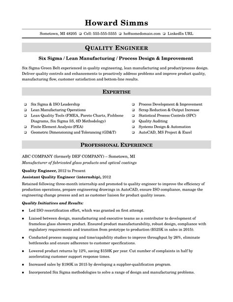 Writing a professional resume is a very important step in your job hunt. Sample Resume for a Midlevel Quality Engineer | Monster.com
