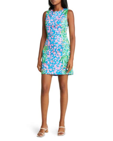 Lilly Pulitzer Mila Shore Spy Print Stretch Cotton Shift Dress In Blue