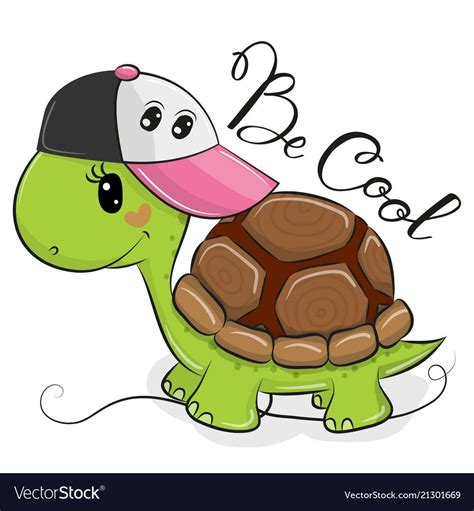 Cute Cartoon Cool Turtle With A Pink Cap Download A Free Preview Or