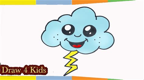 Thunder kid is also known as kid thunder. how to draw A Cute Cloud with Lightning Bolt thunder step ...