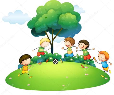 Varios niños ilustración, juguete infantil juego de dibujos animados, niño jugando con. Dibujos: niños jugando en el parque futbol | Niños jugando al fútbol en el Parque — Vector de ...