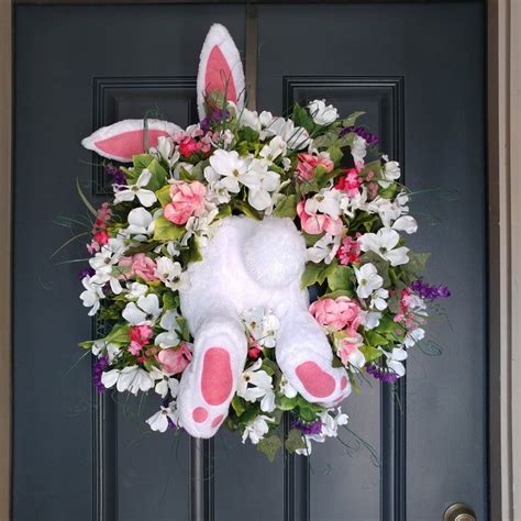 Spring Easter Bunny Wreath Boxwood Summer Wreath Front Door Etsy