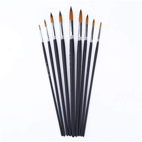 9 Pcs Pointed Tip Nylon Long Wooden Handle Paint Brushes Set For Oil