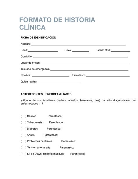 Formato De Historia Cl Nica Formato De Historia Cl Nica Ficha De