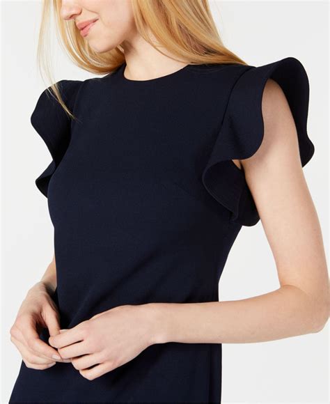 Calvin Klein Ruffle Sleeve Sheath Dress In Blue Lyst