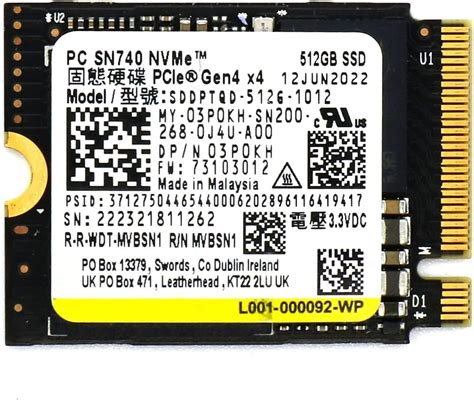 Wd Sn740 512gb 2230 M2 Nvme Pcie40x4 Ssd Solid State Sddptqd 512g