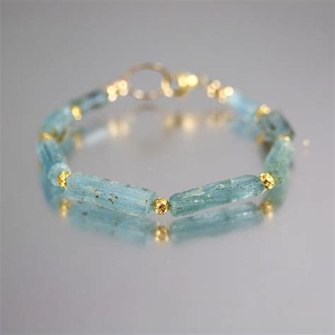 Raw Aquamarine Crystal Bracelet Gold Fill Aquamarine Etsy Crystal