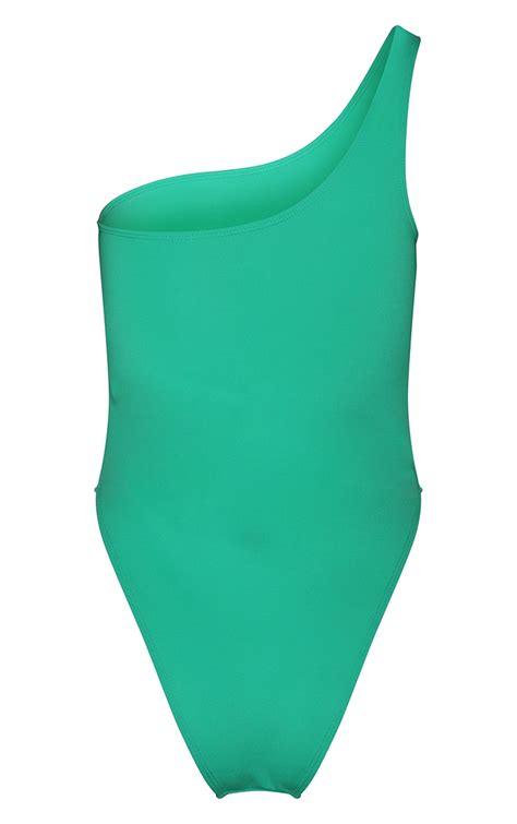 Green One Shoulder Scuba Swimsuit Swimwear Prettylittlething