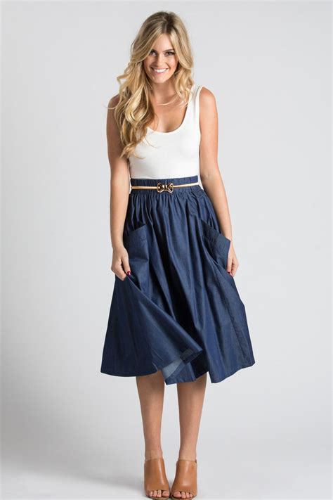 Mia Denim Flare Midi Skirt With Pockets Morning Lavender Midi Skirt