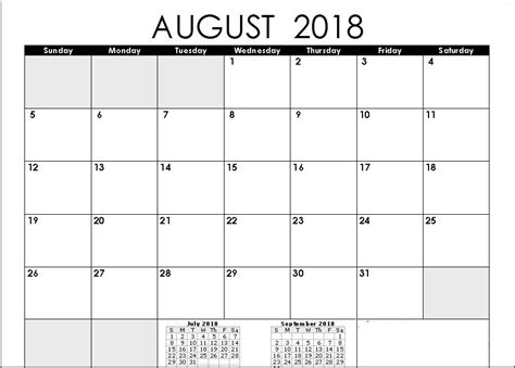 Blank Calendar August 2018 With Holidays Blank Calend