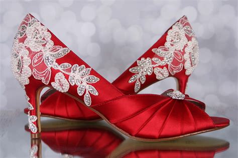 Red Wedding Shoes Red Peep Toe Bridal Heels With An Ivory Lace Heel
