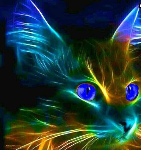 Negative With Color Trim Cat Art Cat Art Illustration Neon Cat