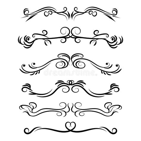 Hand Drawn Decorative Swirls Dividers And Borders Vector Set Stock