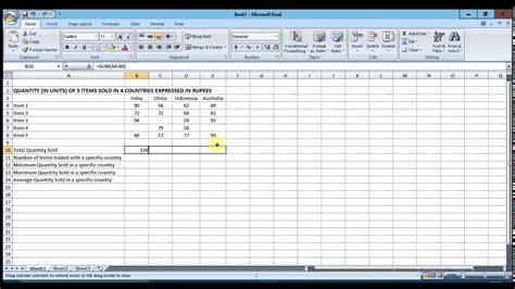 Excel 2007 Formula Sum Average Count Max Min Youtube