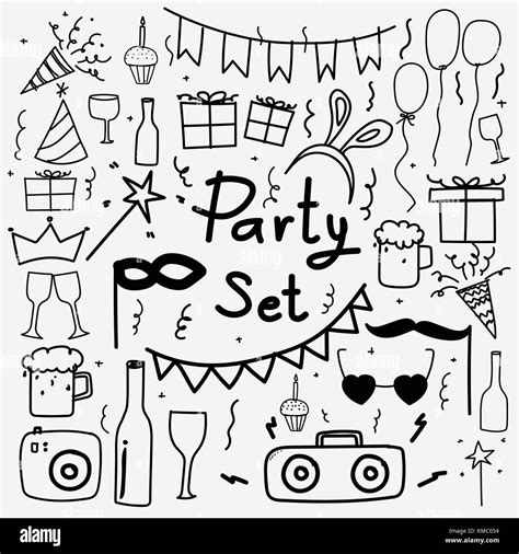 Hand Drawn Doodle Party Set Vector Illustration Stock Vector Image