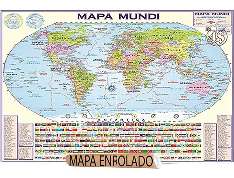 Mapa Mundi Escolar 120 X 90cm Poster Enrolado Tubo R 1990 Em