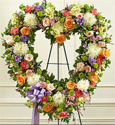 Multi Colored Heart Shaped Wreath Funeral Floral Arrangements Casket