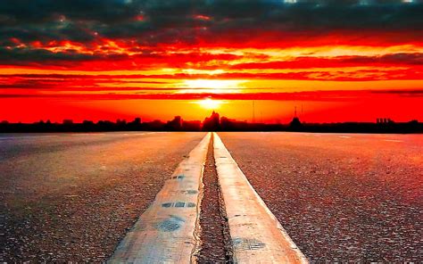 Road To The Horizon Horizon Road Highway Sunset Evening Hd