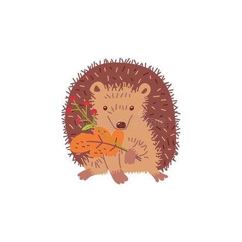 Autumn Hedgehog Cartoon Character With Leaves Flat Vector Illustration