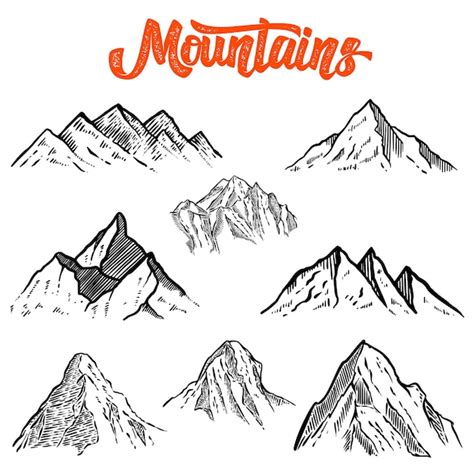 Premium Vector Set Of Hand Drawn Mountain Illustrations