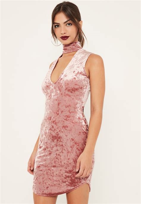 Missguided Pink Crushed Velvet Choker Detail Bodycon Dress Women Dress Online Crushed Velvet