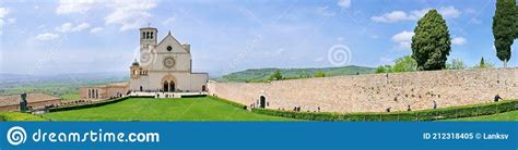 beautiful medieval assisi town as religios center of umbria italy panoramic view stock image
