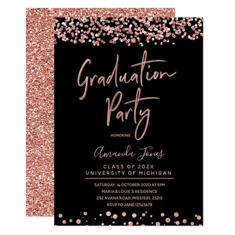 Faux Rose Gold Graduation Party Invitation Gold