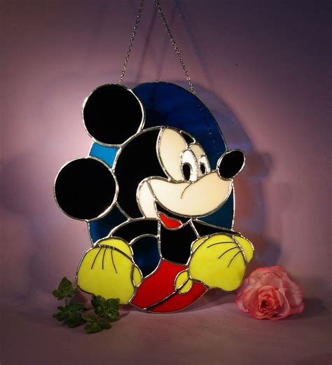 Stained Glass Mickey Mouse Suncatcher 805 Etsy Mickey Mouse