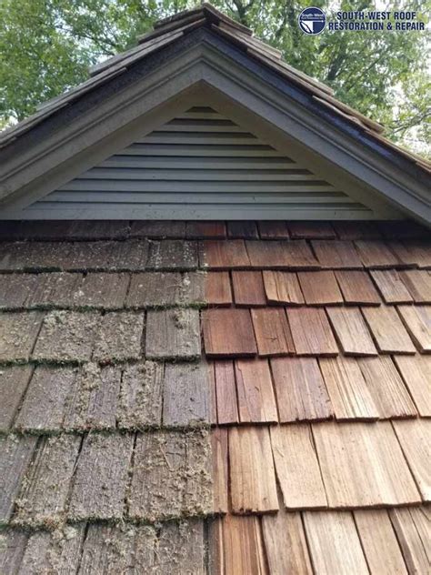 Before And After Comparison Cedar Roof Cleaning South West Roofing Inc