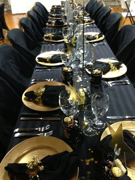 Pin On Black Gold Black And Gold Centerpieces Gold Party Decorations