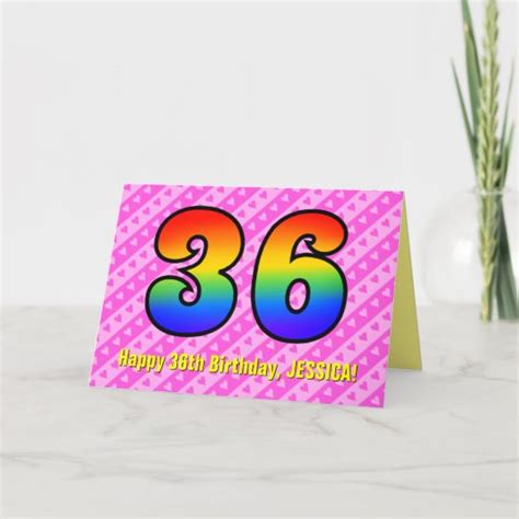 Fun Pink Stripes Hearts Rainbow 36th Birthday Card