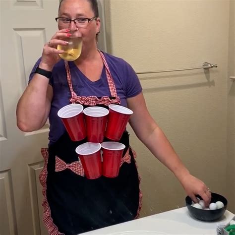 Woman Pays Beer Pong With Herself In The Mirror