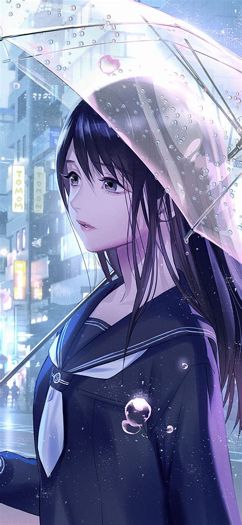 1125x2436 Anime Girl Rain Water Drops Umbrella Iphone Xsiphone 10