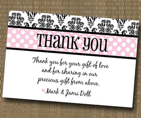 While writing thank you wording for baby shower, you should keep in mind that you felt happy with someone's presence on your special occasion of baby. Damask Shabby Chic Thank You Card - Baby Shower Bridal ...